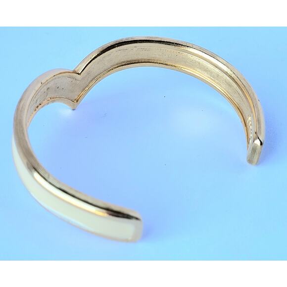 Napier Gold Cream Enamel Cuff Bracelet Vintage Signed Boxed - Picture 7 of 9